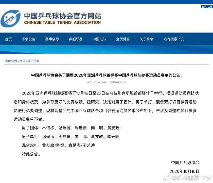 意大利乙组联赛_中国乒协：因身体状况意大利乙组联赛，林诗栋退出亚锦赛男单、混双，梁靖崑退出男单、男团
